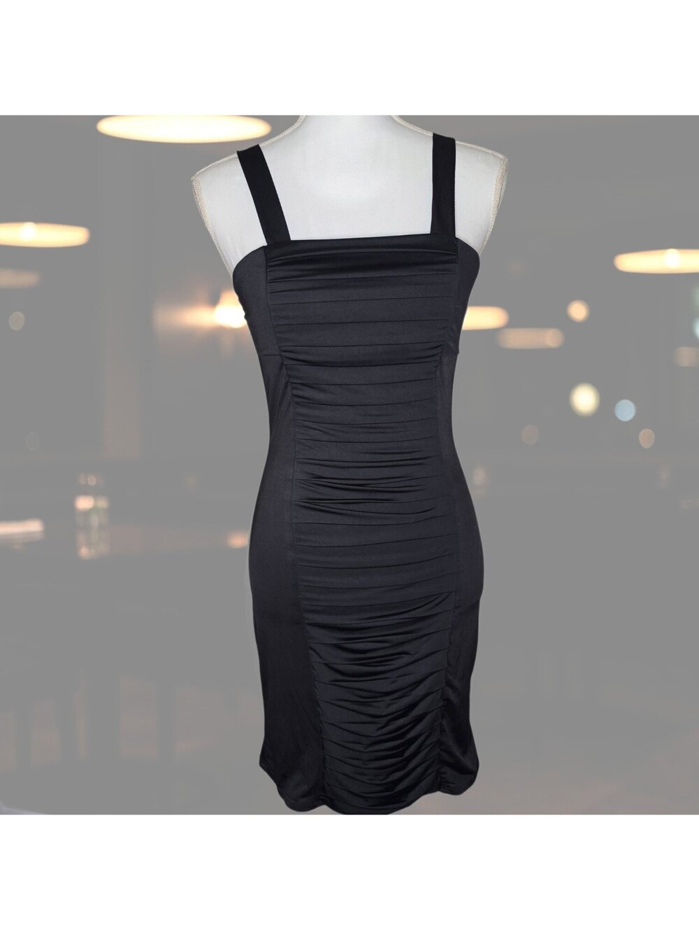 Bloom Medium Little Black Bodycon Dress Ruched Sleeveless Square Neck Cocktail